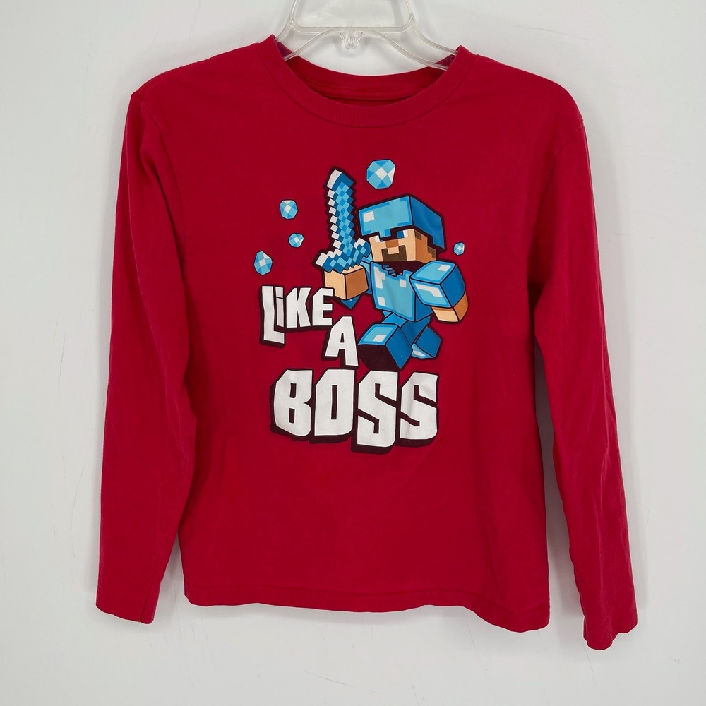 Mojang Boy's Red Like A Boss Minecraft Steve Long Sleeve T-Shirt Size Youth XL